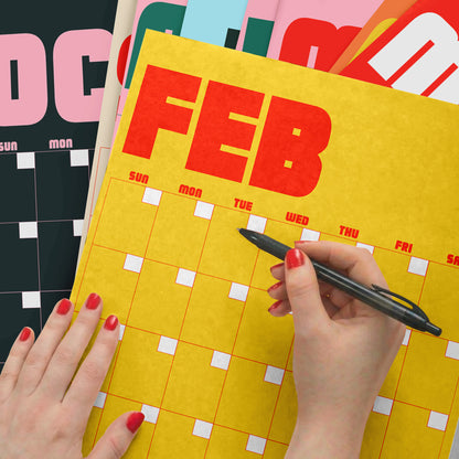 Retro Undated Wall Planner: Perpetual Monthly Calendar, Recycled Paper