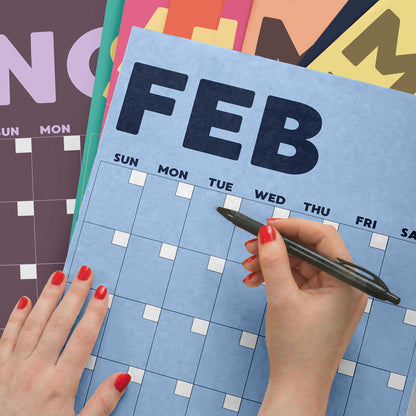 Colorful Undated Wall Planner: Perpetual Monthly Calendar, Recycled Paper