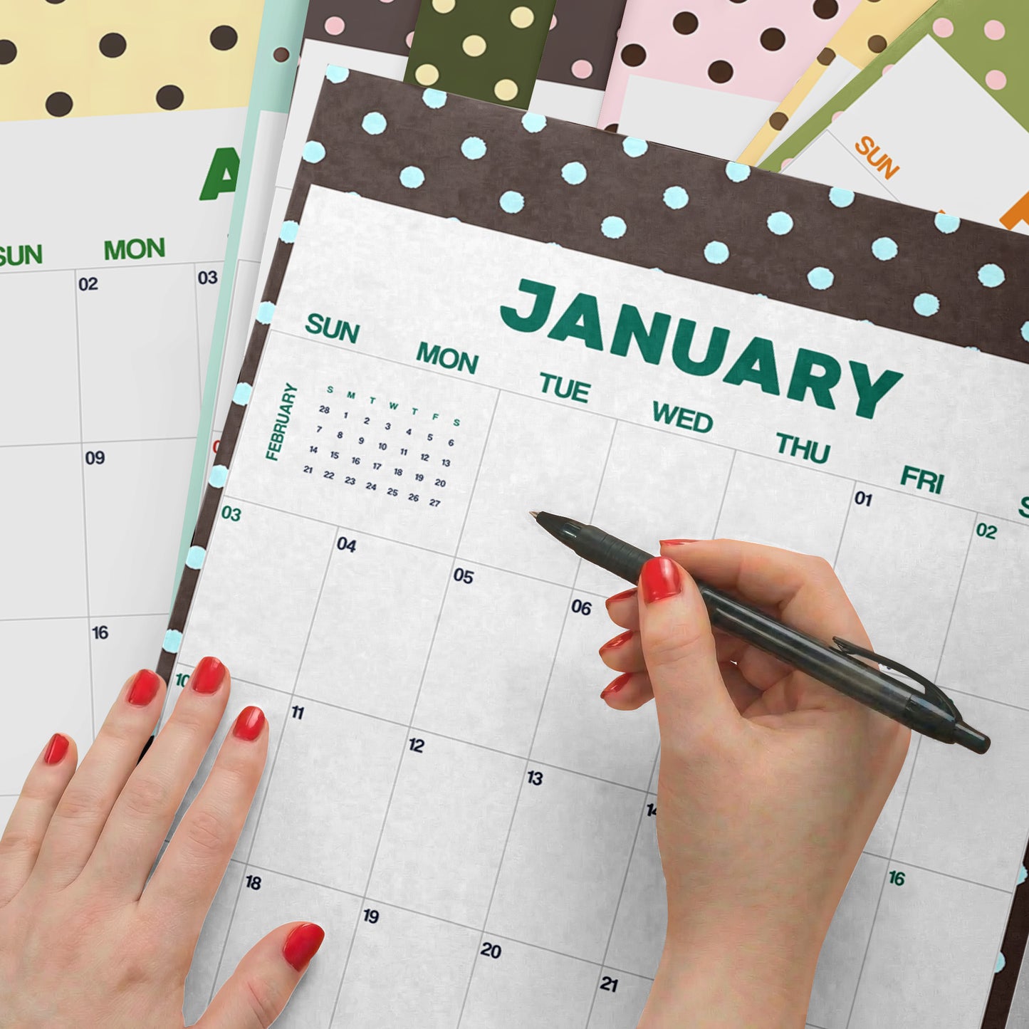 2027 Wall Calendar, Polkadot Design, Recycled Paper