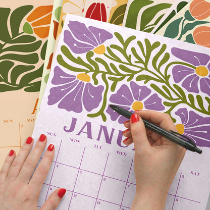 2027 Wall Calendar, Retro Flowers Design, Recycled Paper
