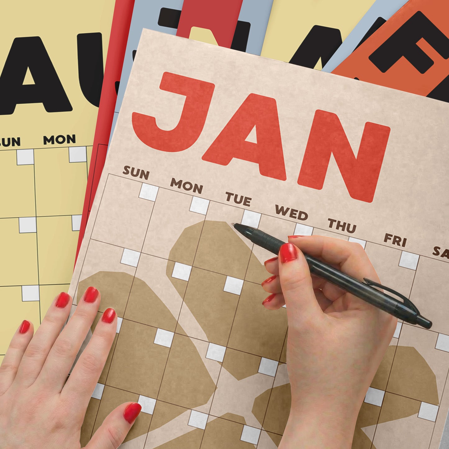 Earth Colorful Undated Wall Planner: Perpetual Monthly Calendar, Recycled Paper