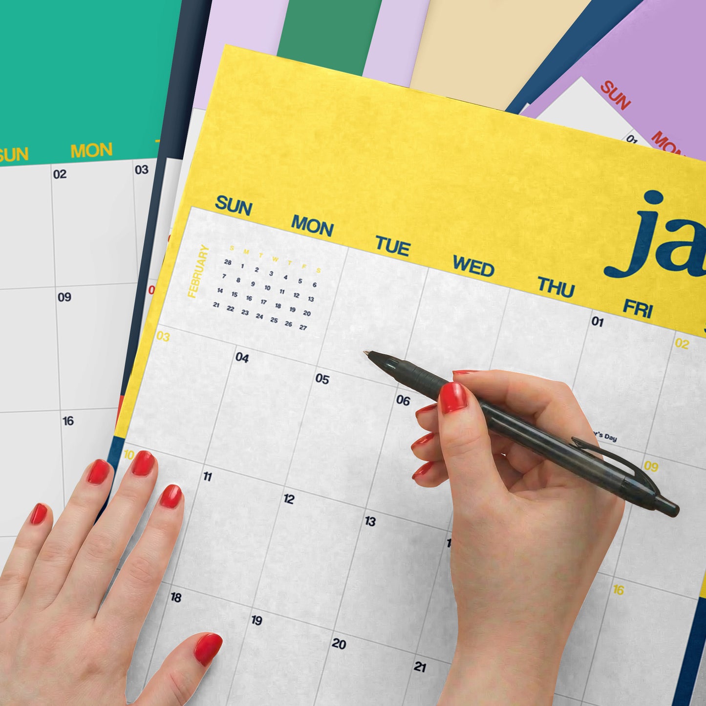 2027 Wall Calendar, Bright Color Design, Recycled Paper