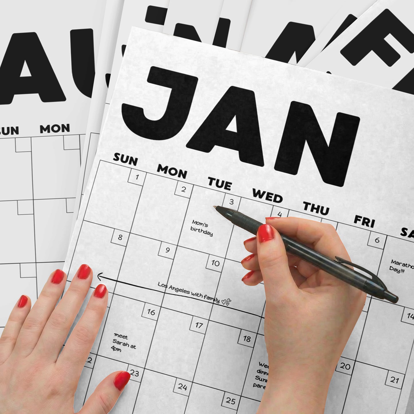 Minimalist Undated Wall Planner: Perpetual Monthly Calendar, Recycled Paper