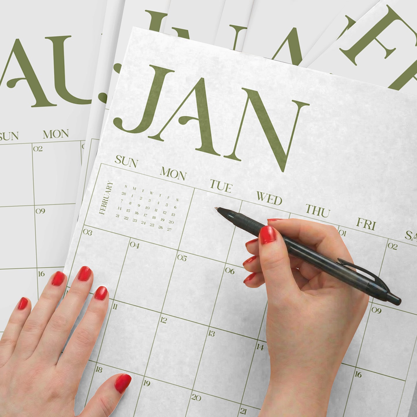 2027 Wall Calendar, Matcha Design, Recycled Paper