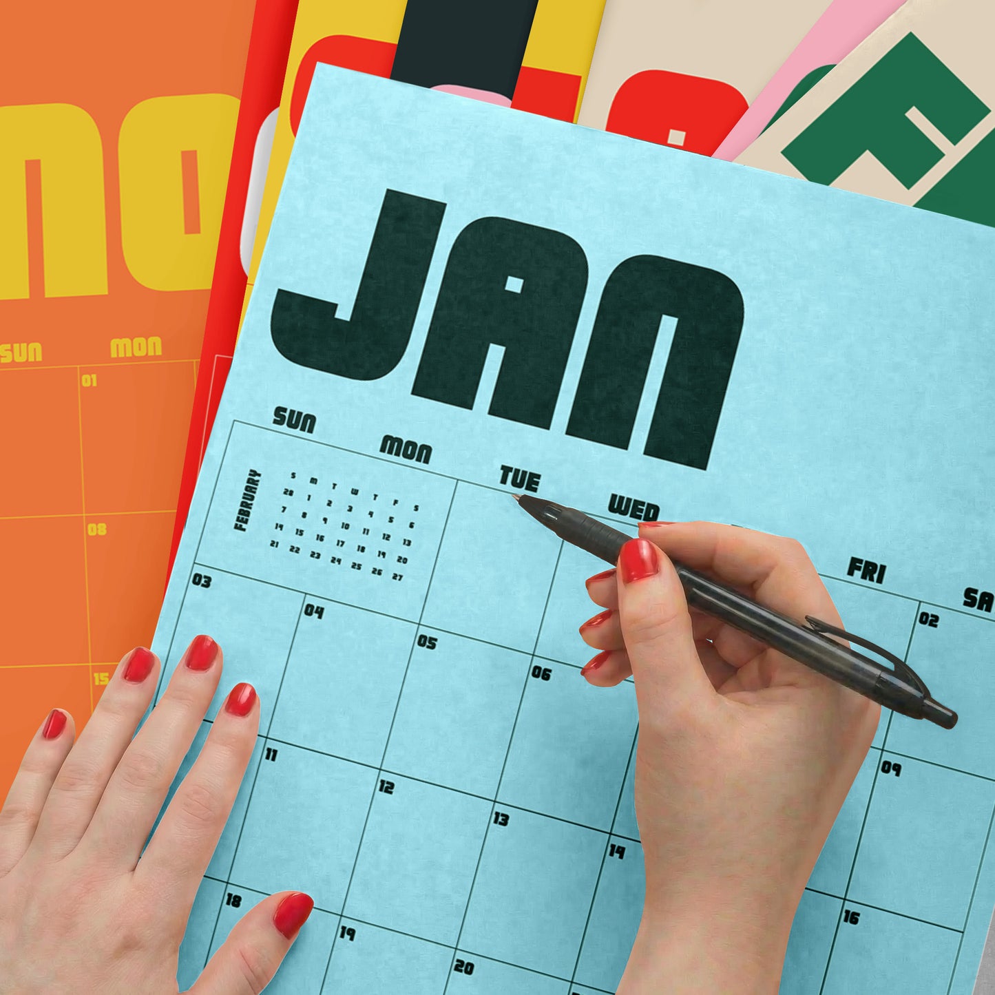 2027 Wall Calendar, Retro Design, Recycled Paper