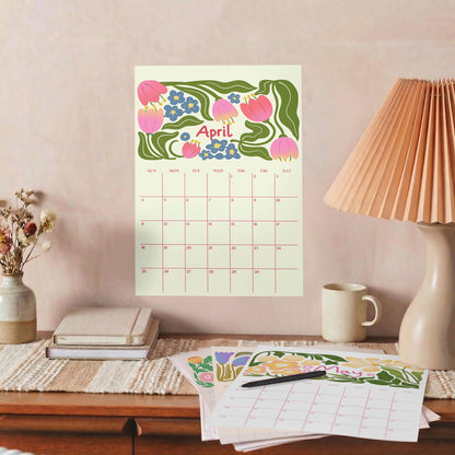 2027 Wall Calendar, Retro Flowers Design, Recycled Paper