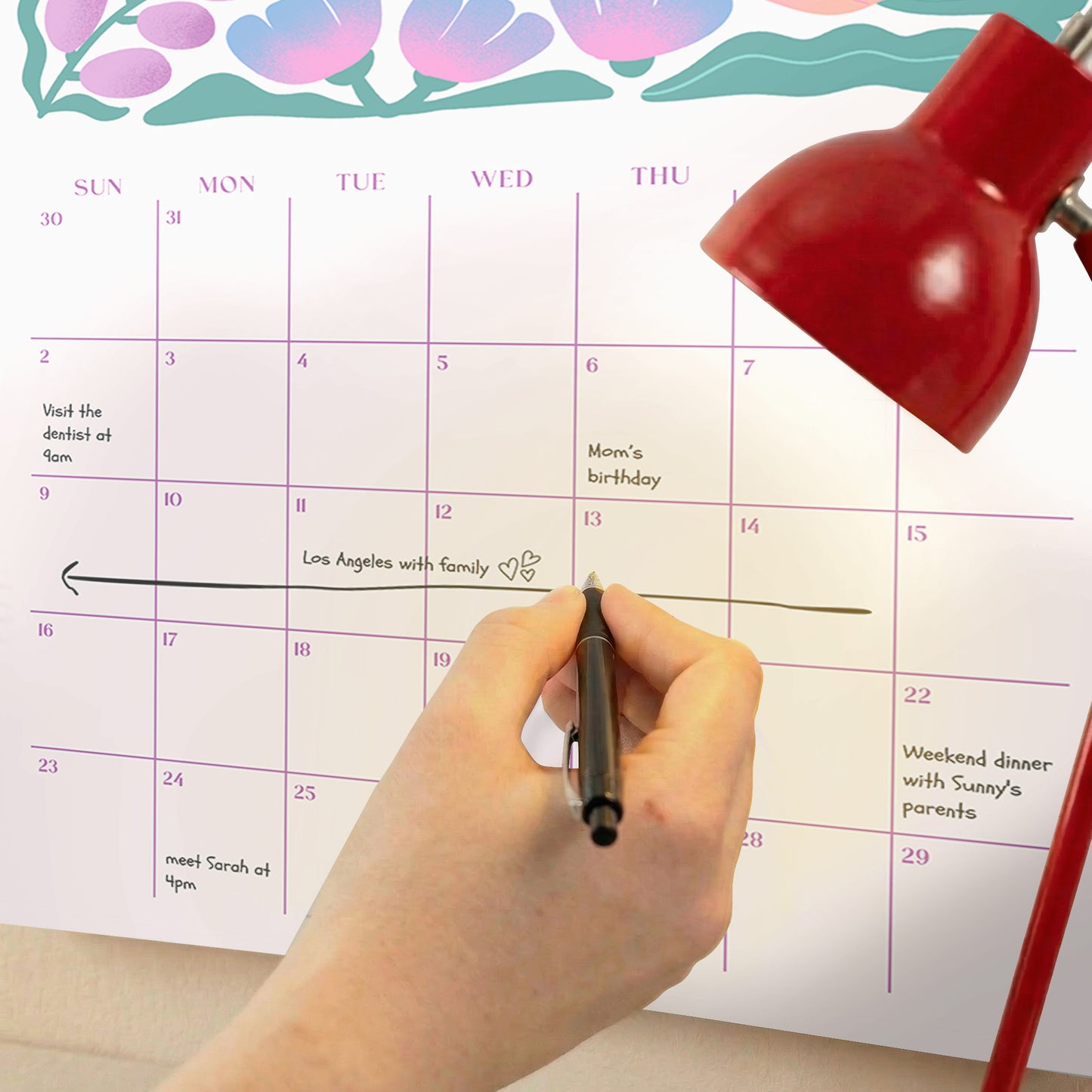 2026 Floral Wall Calendar, A3, Recycled Paper, Monthly Planner