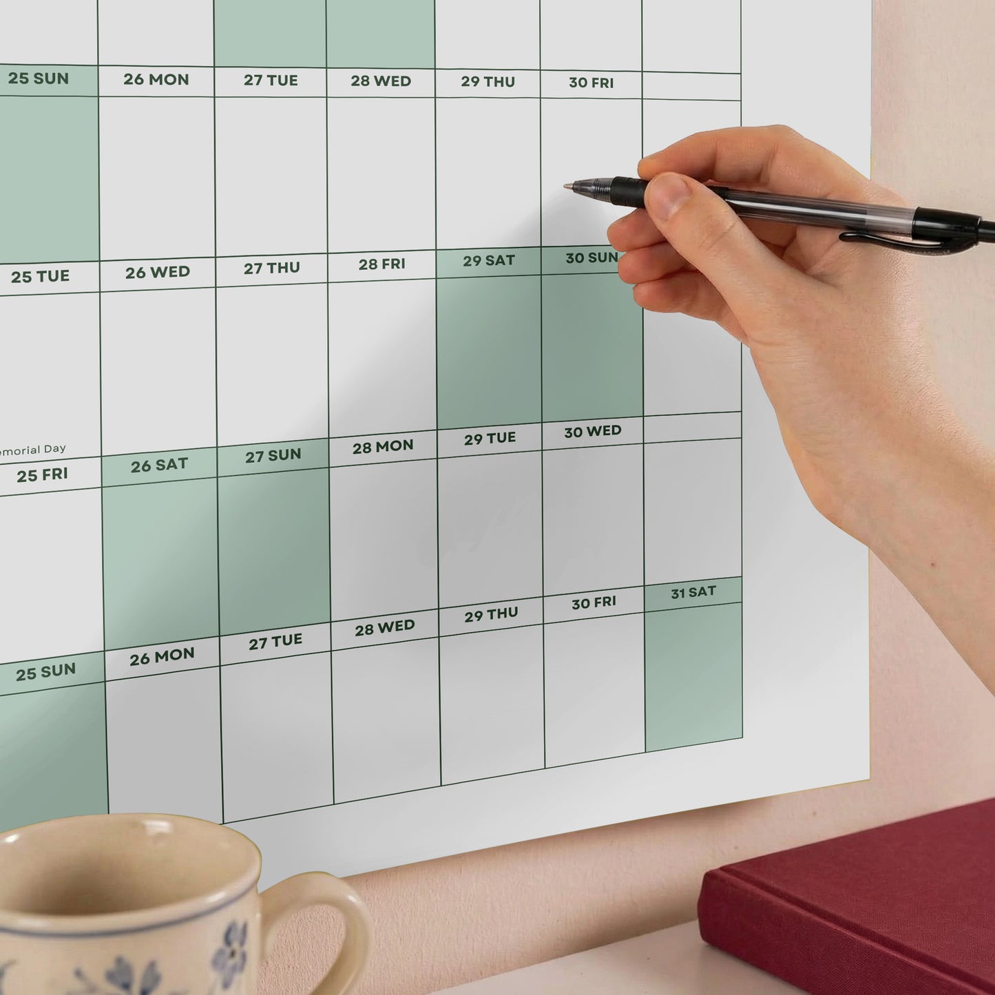 2026-2027 Academic Year Wall Planner, August Start, Classroom Planner, Sage Green
