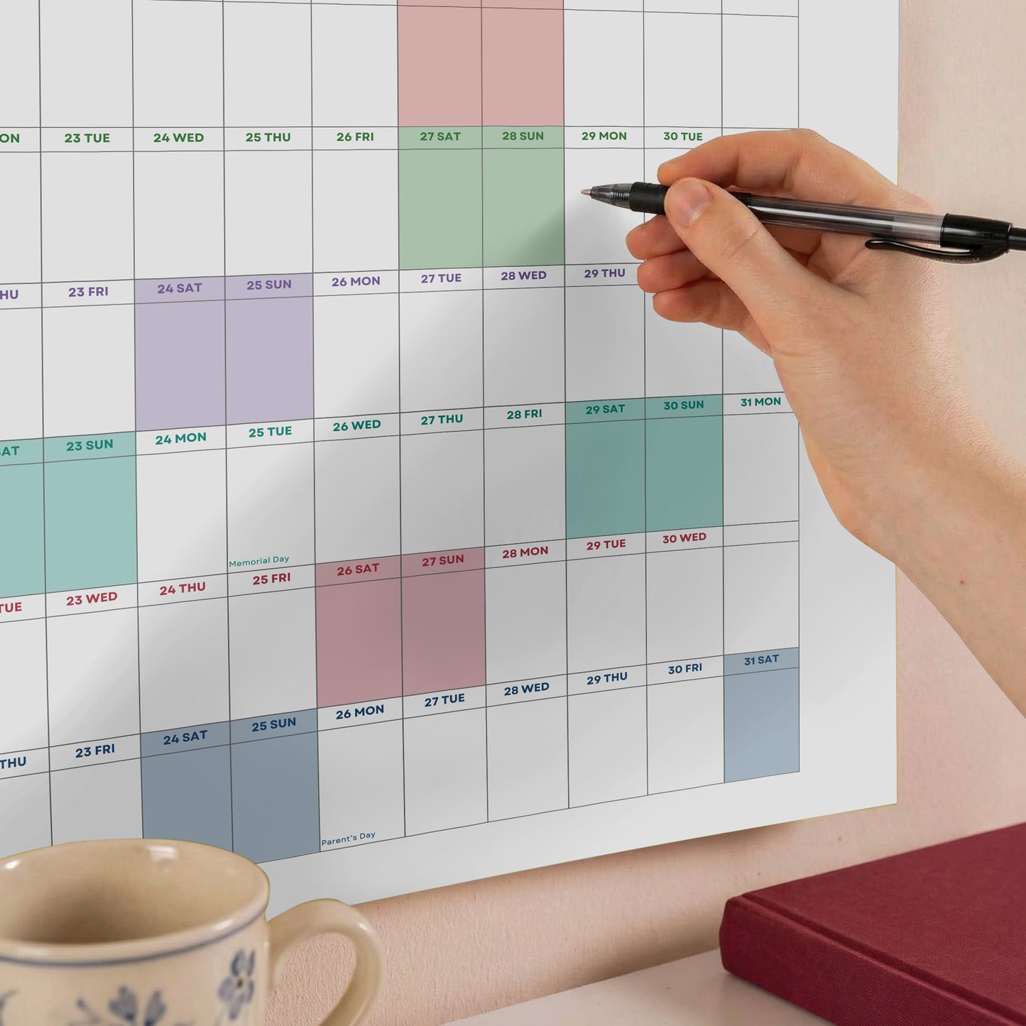 2026-2027 Academic Year Wall Planner, August Start, Classroom Planner, Bright Color