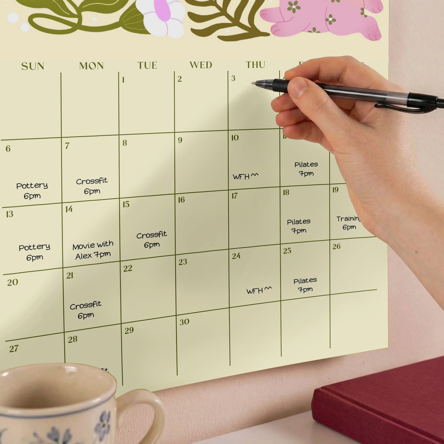 2026 Floral Wall Calendar, A3, Recycled Paper, Monthly Planner