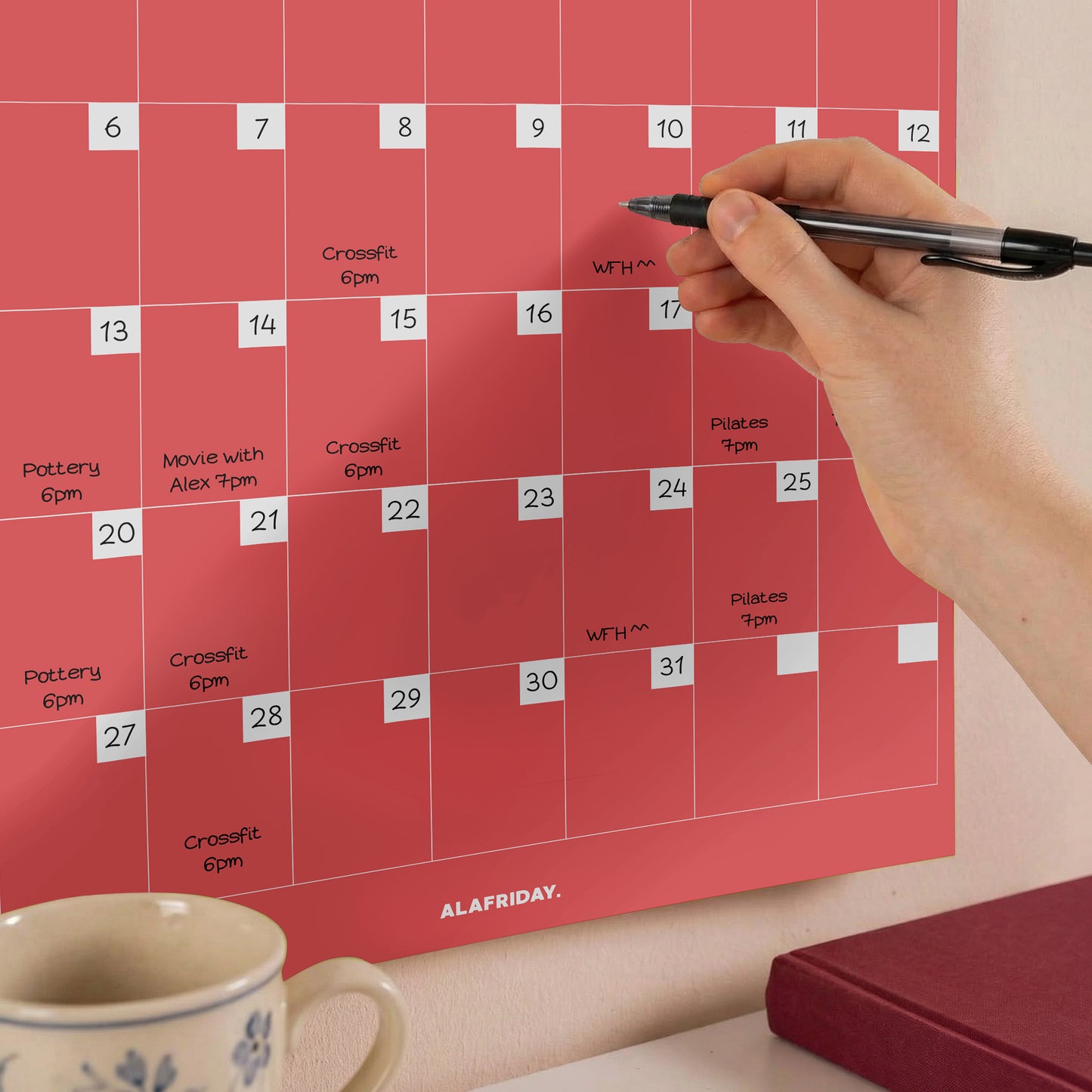 Colorful Undated Wall Planner: Perpetual Monthly Calendar, Recycled Paper
