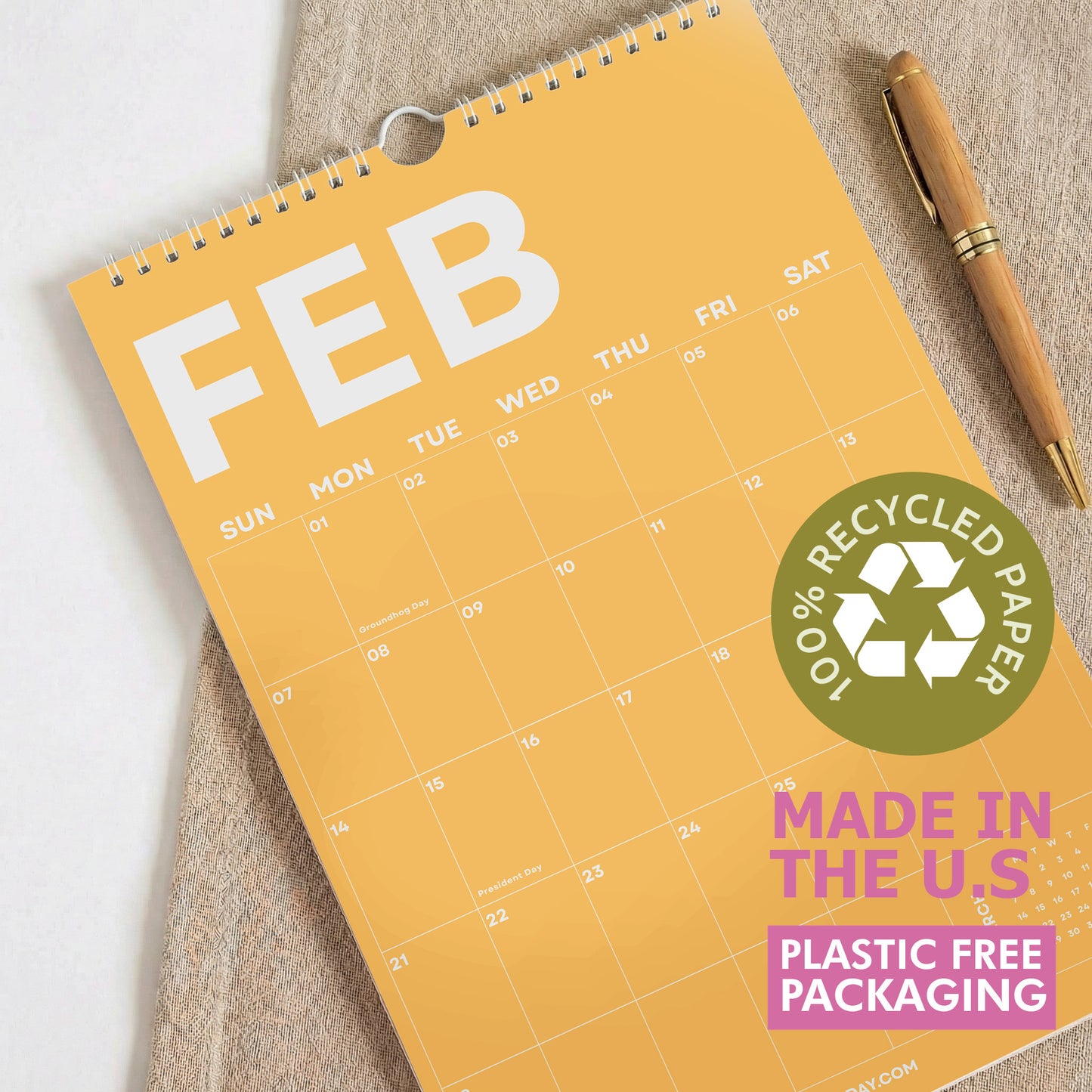 2027 Wall Calendar, Colorful Design, Recycled Paper