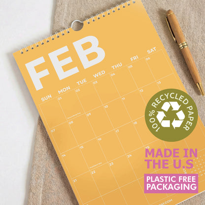 2027 Wall Calendar, Colorful Design, Recycled Paper