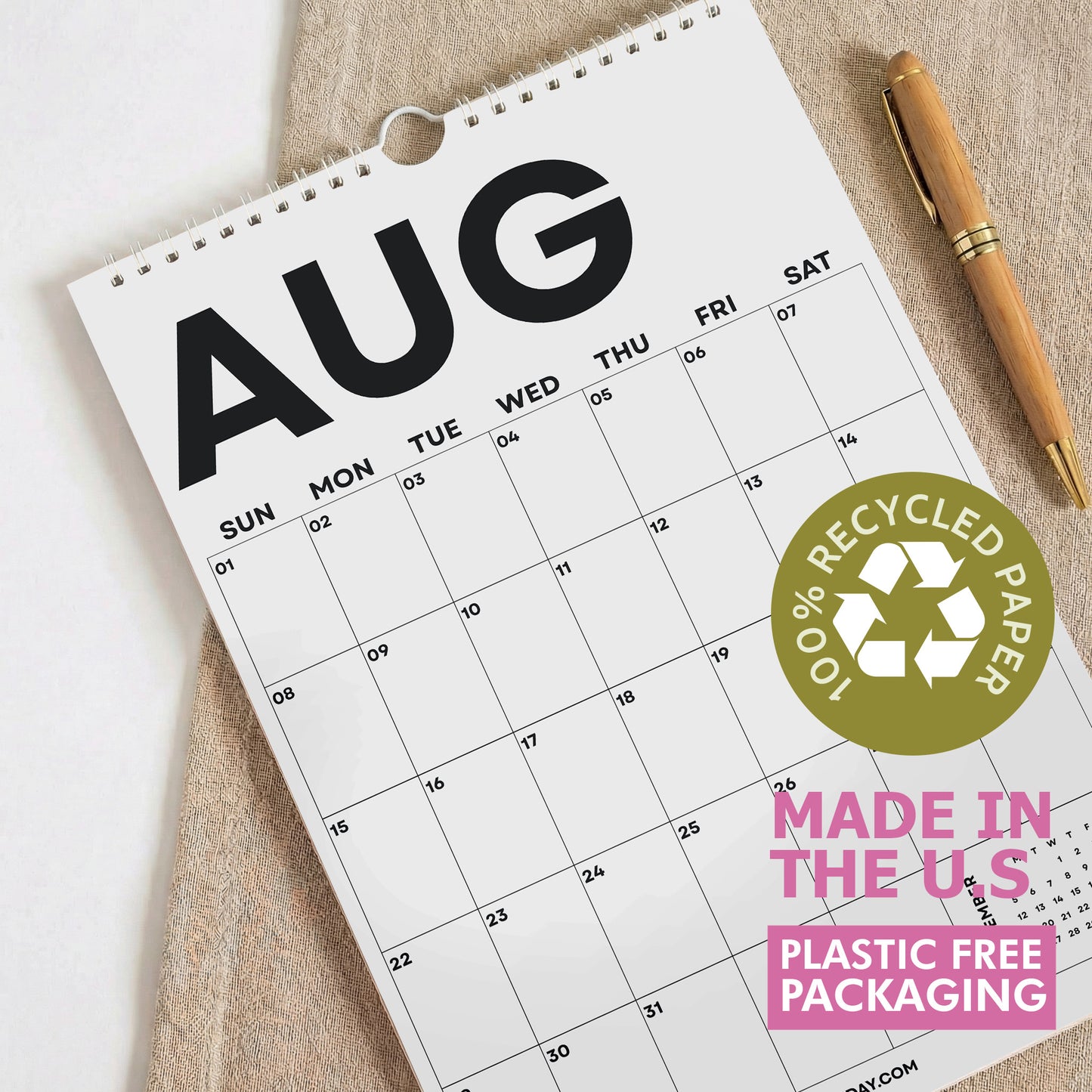 2027 Wall Calendar, Minimalist Color, Recycled Paper