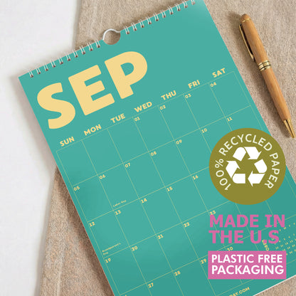2027 Wall Calendar, Pastel Design, Recycled Paper