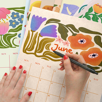 2027 Wall Calendar, Retro Flowers Design, Recycled Paper