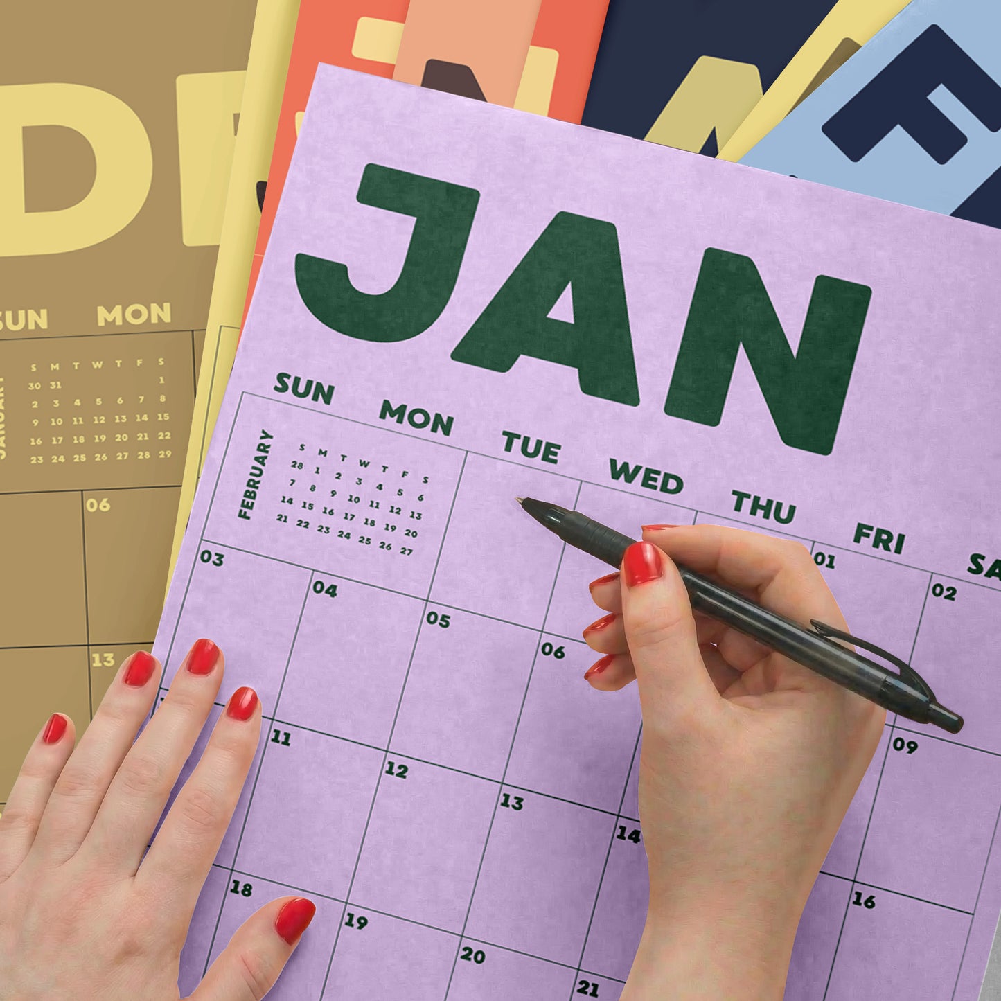 2027 Wall Calendar, Pastel Design, Recycled Paper
